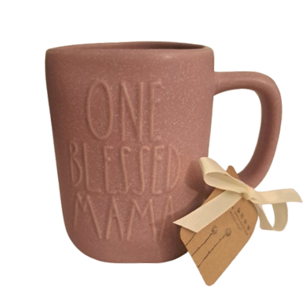 Rae Dunn One Blessed Mama Pink Speckled Mug